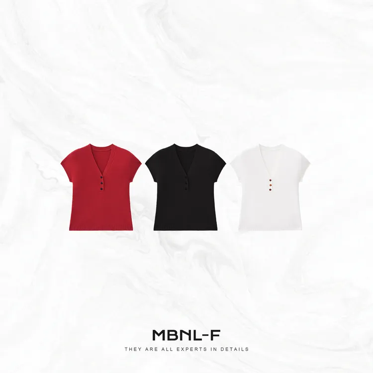 MBNL-F“随性老钱” 绵羊毛混纺实木撞扣针织短袖T恤秦磊XM-XMY2521