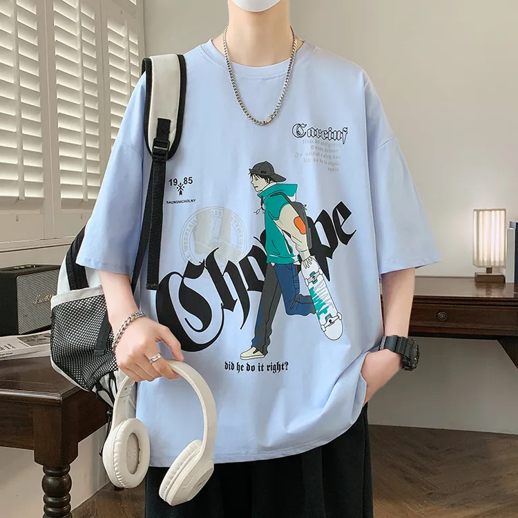 夏季新款短袖T恤男潮流青少年高档半袖体恤圆领套头学生打底上衣