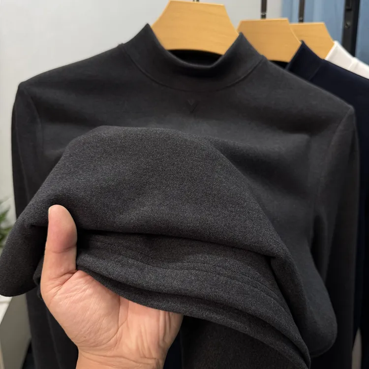 Zero Degree North高端双面德绒打底衫男秋冬加绒保暖内搭简约t恤