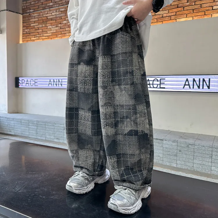 男童格子裤子秋装2025新款中大儿童运动裤潮痞帅气时髦男孩春秋款