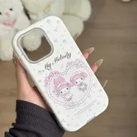 爱心美乐蒂白色小碎花皮质防摔手机壳适用于苹果16/15早秋温柔