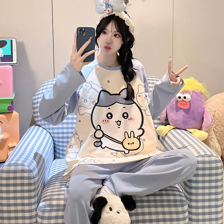 新款小八儿童睡衣女孩春秋季纯棉长袖套装大童可爱女童套头家居服