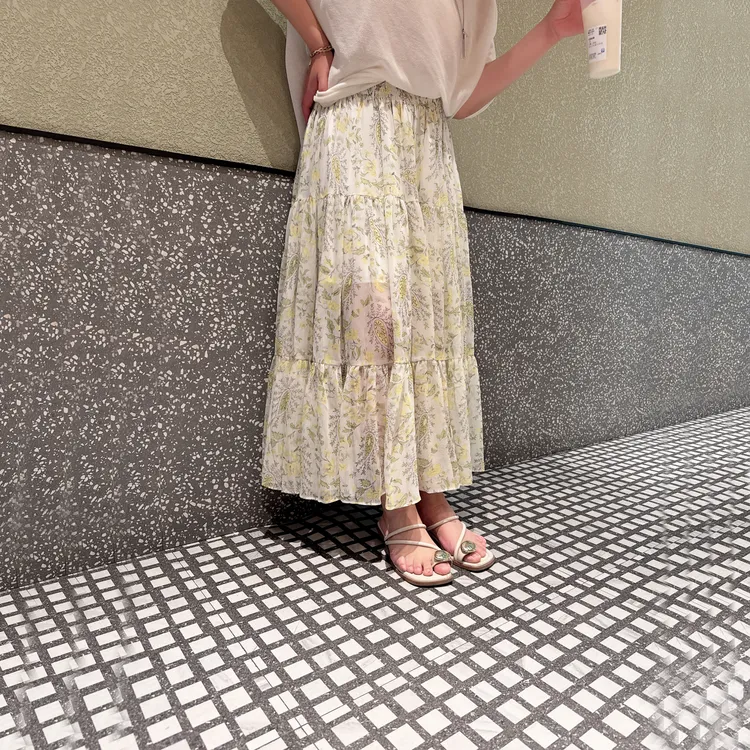 【塞纳河絮语】1OO%人丝顺纡绉 法式度假风腰果印花半裙碎花裙子