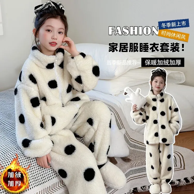 冬季加厚儿童睡衣套装2025新款6-12岁女童潮款加绒加厚保暖家居服
