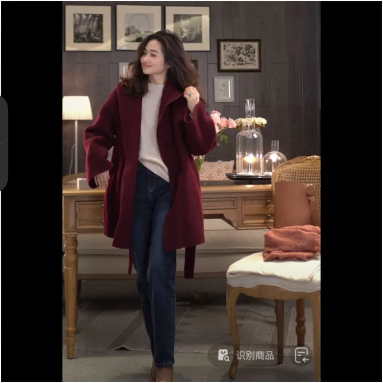 【SHYLOCK FASHION】苏丽贝贝阿尔巴卡手工钩边法式红系列大衣