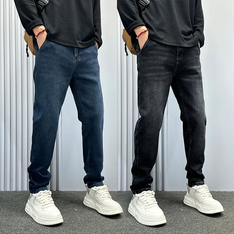 高端潮牌显瘦弹力牛仔裤男2025新款修身小脚裤韩版潮流痞帅男裤子