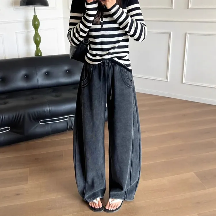 大码女装秋季阔腿弯刀休闲裤胖mm宽松显瘦慵懒感重磅运动香蕉卫裤