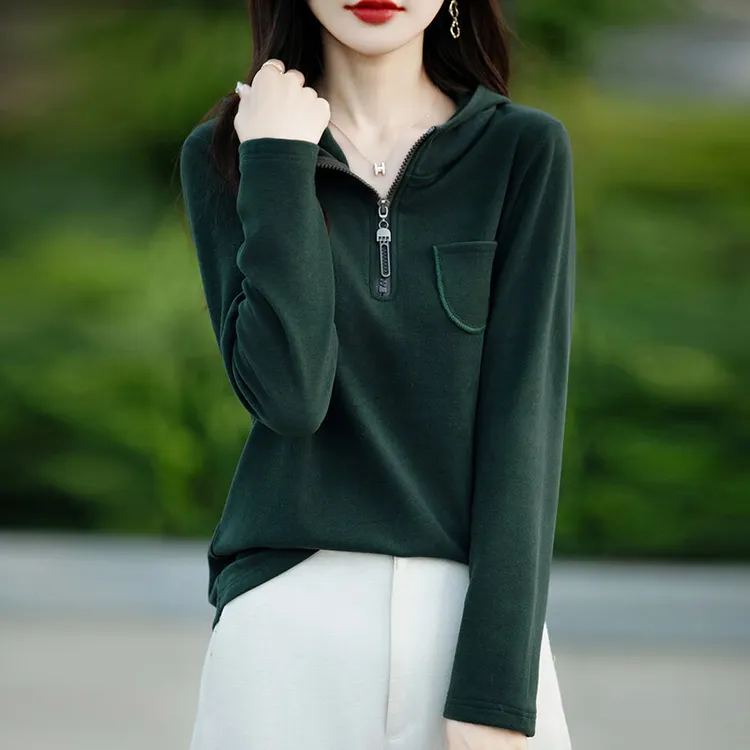 设计感休闲半拉链连帽卫衣女2025新款正肩上衣保暖打底衫帽衫
