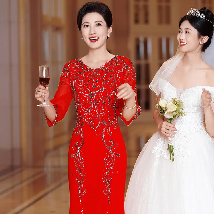 5998高端优雅气质喜妈妈喜婆婆婚宴礼服聚会主持人敬酒鱼尾晚礼服