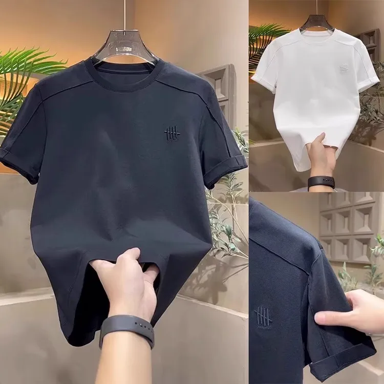 T恤上衣2025夏季新款男士休闲圆领短袖简约纯色小标半袖上衣男潮