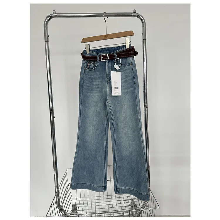 K322 秋冬新款女士休闲宽松加绒加厚阔腿牛仔休闲裤