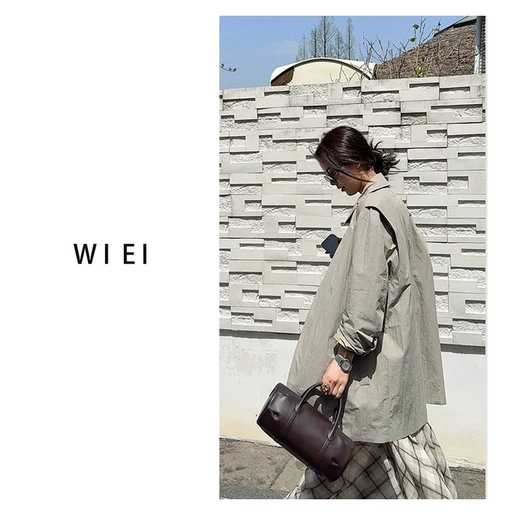 《WI EI》秋风 盐缩风衣*肌理感单排扣翻领佰搭中长款风衣 25076
