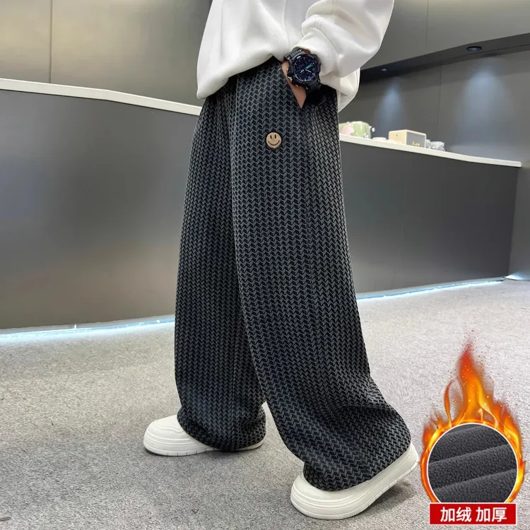 男童秋冬款裤子2025新款大童冬季一体绒休闲儿童运动长裤加绒加厚