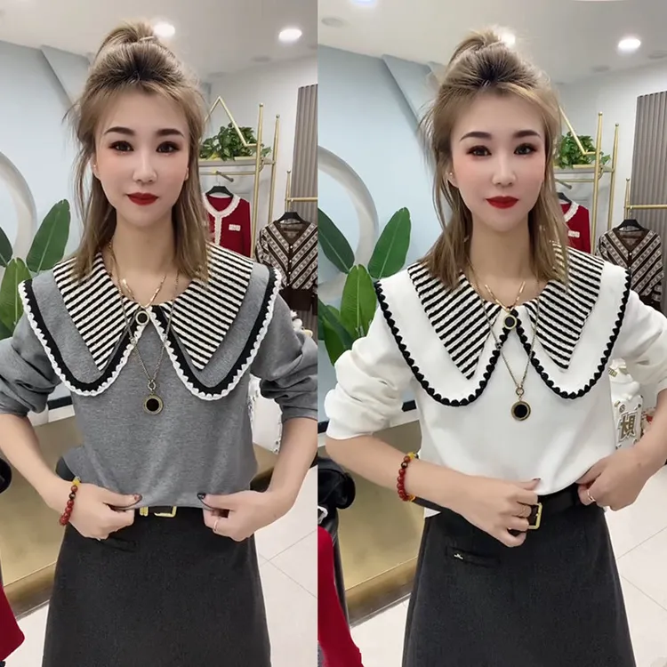 网红爆款时尚减龄修身显瘦娃娃领衬衫女气质休闲简约通勤上衣潮