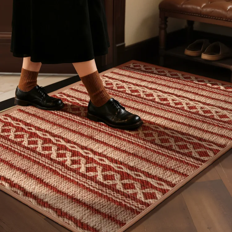 南洋复古红色入户门地垫美式高级玄关进门地毯客厅大颗粒防滑脚垫