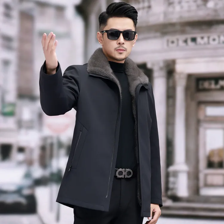 派克服男士皮毛一体冬季外套水貂毛领整貂内胆加厚皮草高端新款