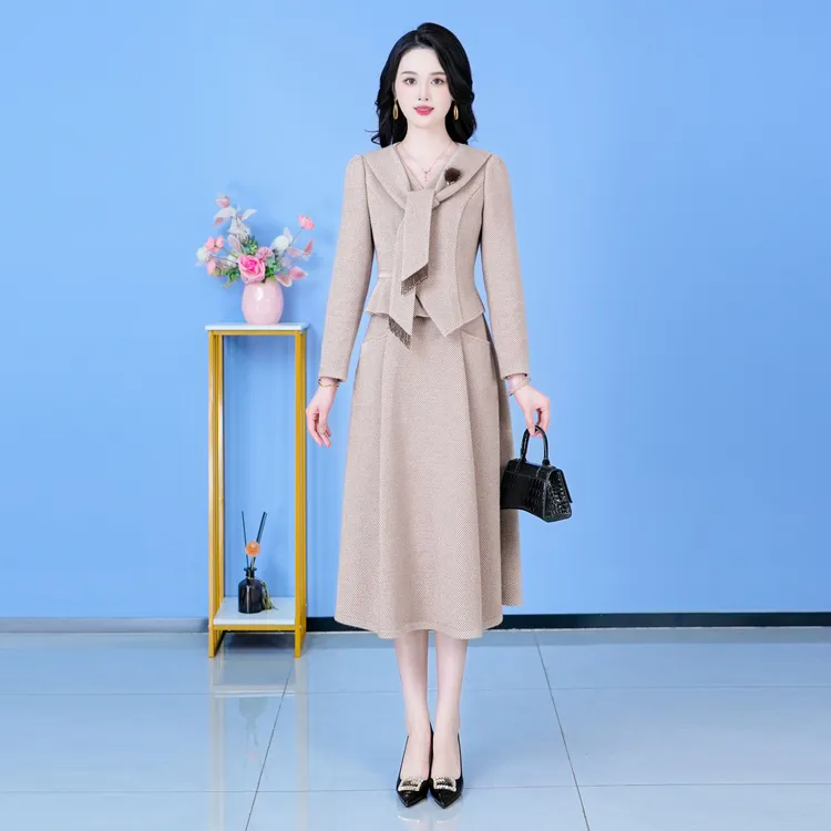 洋气时尚小香风休闲风显瘦女神时尚套装裙长袖秋冬格子【SJYH3171】