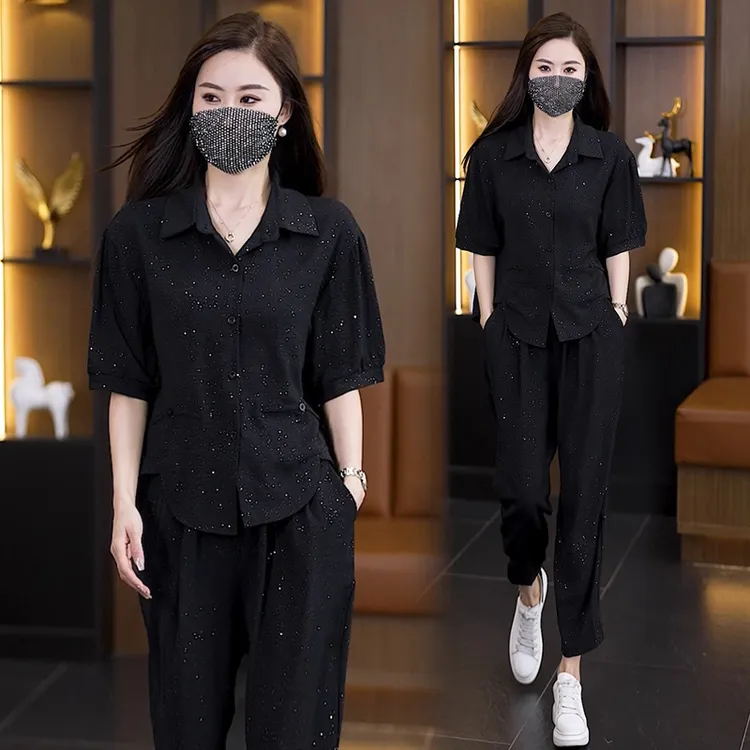 时尚套装女短袖宽松大码洋气遮肉显瘦减龄休闲气质夏季新款两件套