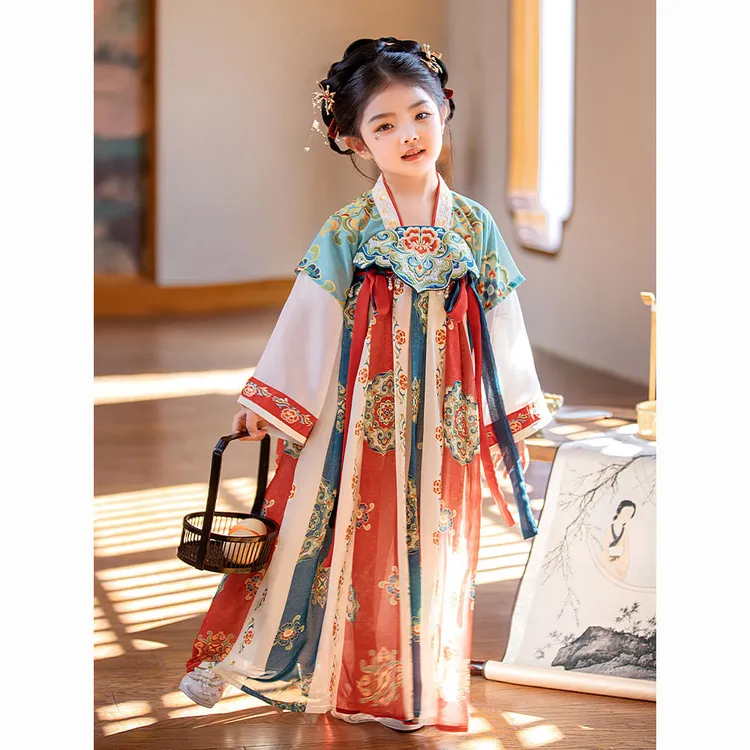 新款汉服女童超仙连衣裙敦煌唐装古风中国儿童古装春秋
