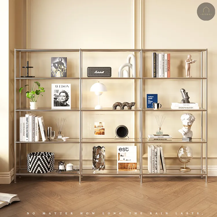 中古不锈钢置物架收纳架轻奢书架多层靠墙落地玻璃鞋包陈列展示柜