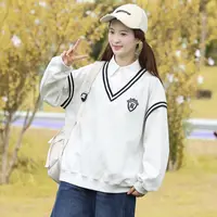 【初中生】卫衣女假两件上衣学院风POLO领春秋2025高中生大童洋气