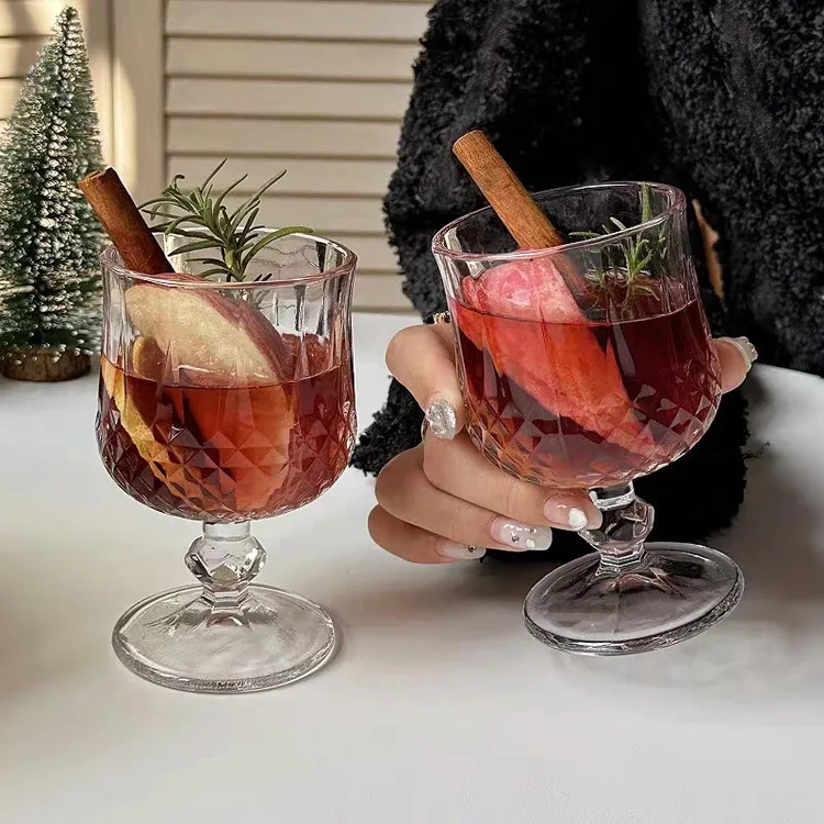 【包邮】高颜值热红酒杯鸡尾酒太阳花高脚杯微醺喝洋酒杯玻璃杯子