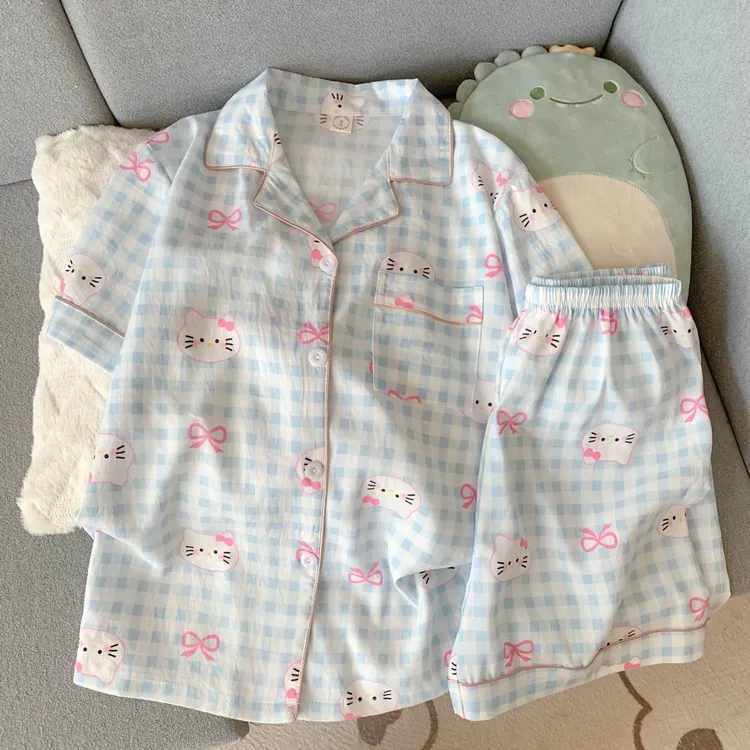 简约云朵棉睡衣女ins风夏天短袖短裤学生家居服套装宿舍可外出夏