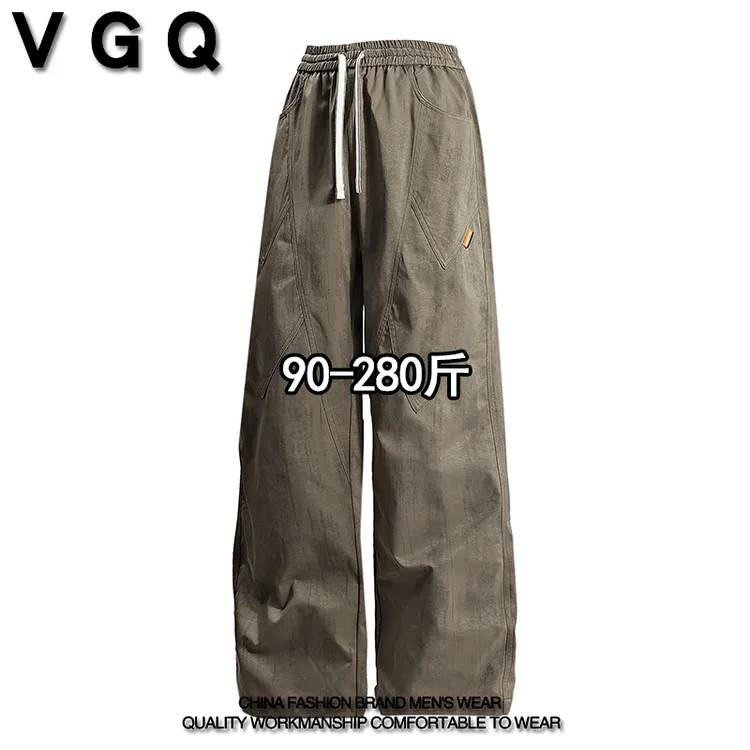 VGQ男士休闲裤秋季新款大码百搭直筒弯刀裤复古纯色休闲阔腿裤子