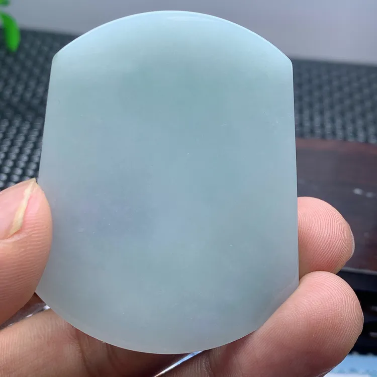 缅甸天然翡翠A货平安无事牌吊坠春彩浅绿色紫罗兰挂件白色冰透