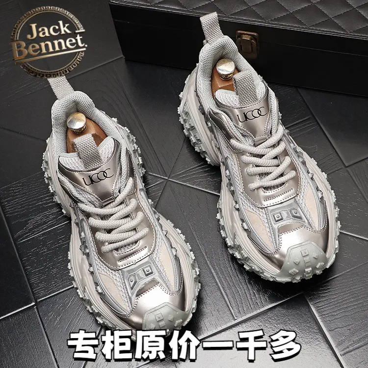 Jack Bennv网面潮流轻奢运动鞋百搭低帮增高休闲鞋子轮胎底男鞋子