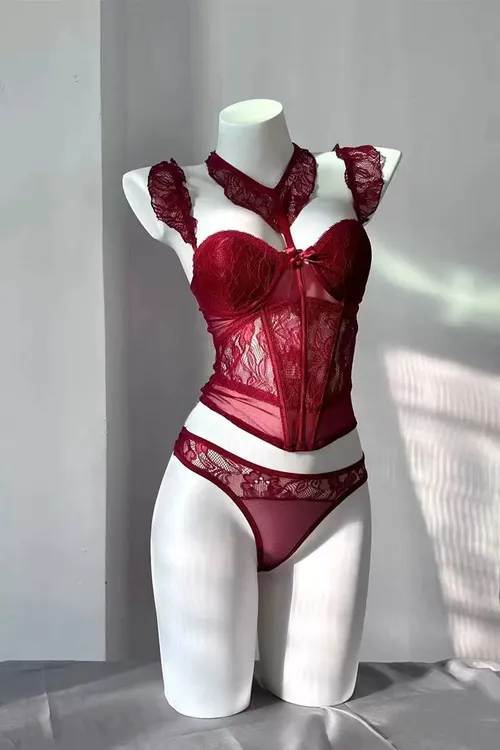 性感法式蕾丝透视御姐镂空聚拢火辣欧美吊带收腰气质免脱显瘦睡衣