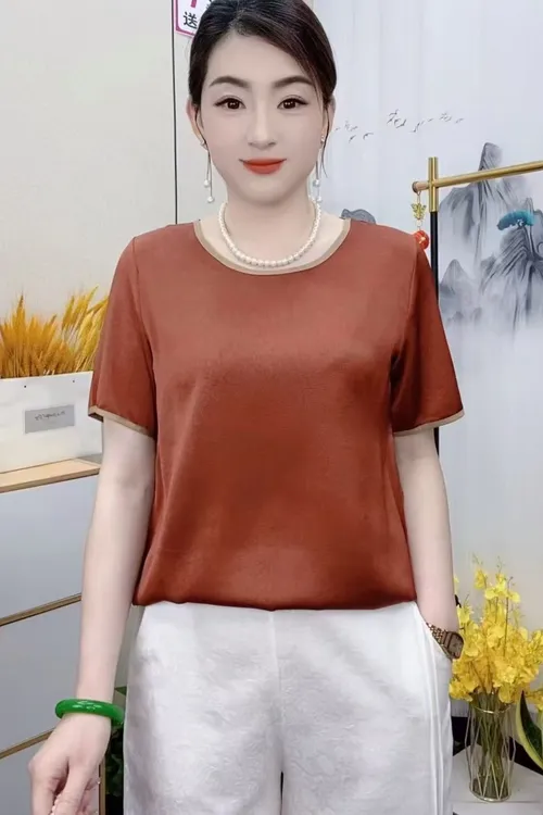 冠乐绉 （专柜 9个色）新款优雅时尚上衣短袖 妈妈装洋气款上档次