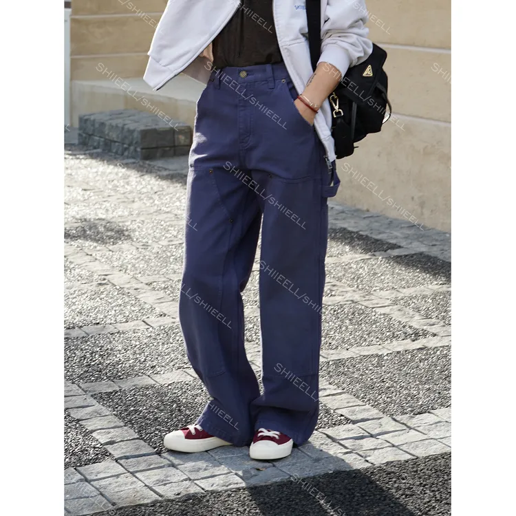 SHIIEELL【做旧工装裤】设计感重磅做旧水洗蓝染贴布牛仔裤W1705