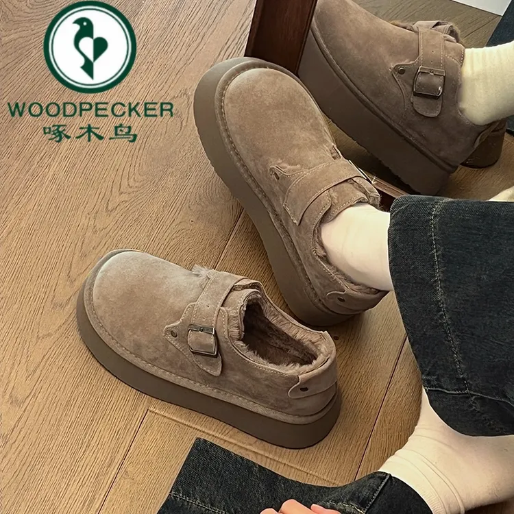 啄木鸟复古全包加绒勃肯鞋女2025年冬季新款一脚蹬厚底增高雪地靴