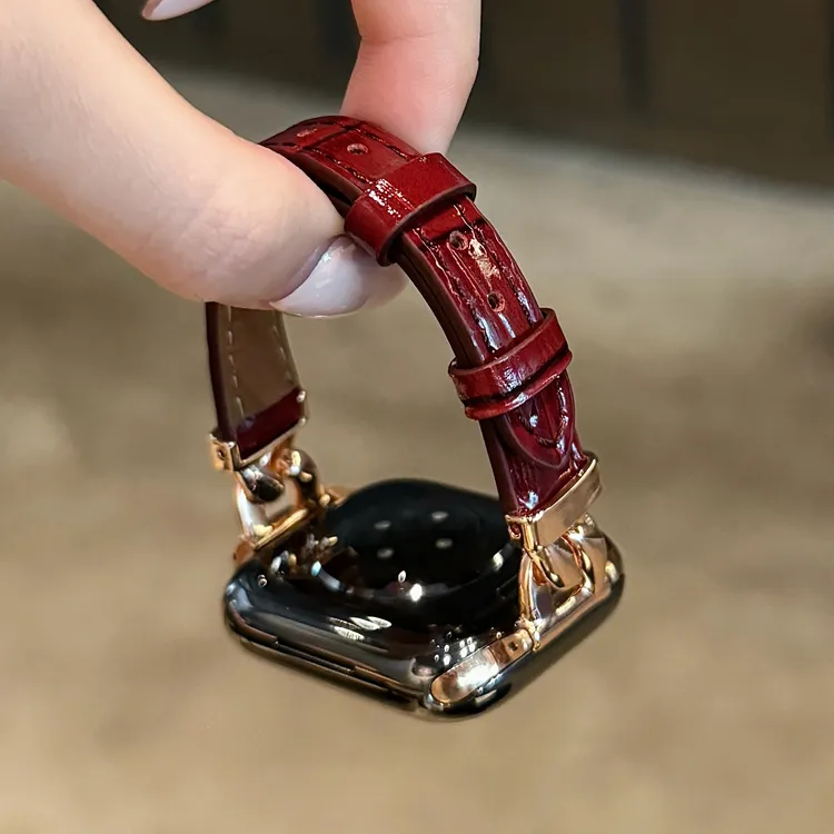 新款竹节纹X扣皮质苹果手表表带适用于Apple Watch10S789iwatch11