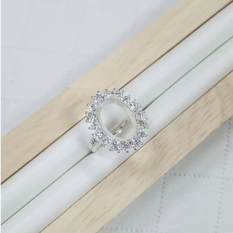 高品质镀银豪华戒托 /冰花切戒托/手工打磨/时尚锆石镶嵌戒托