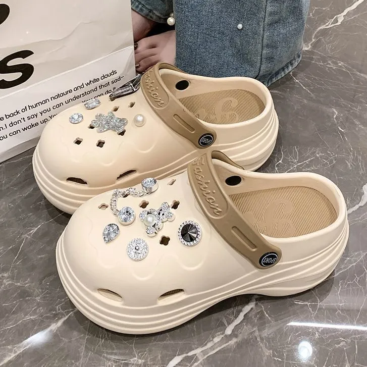 厚底洞洞鞋女款夏季外穿增高2024新款厚底沙滩防滑松糕包头凉拖鞋