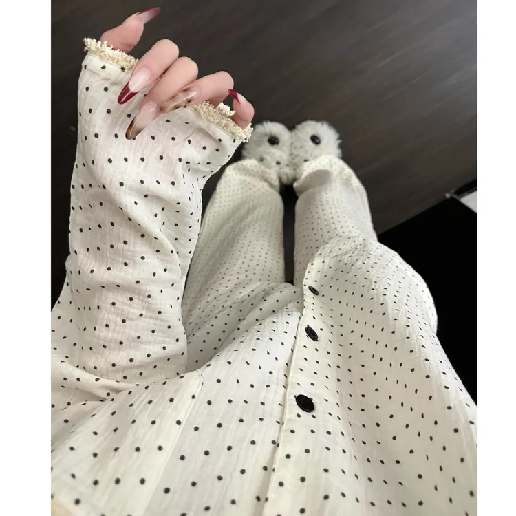 韩系波点女士家居服复古设计感印花棉纱睡衣女春秋款新款纯棉套装