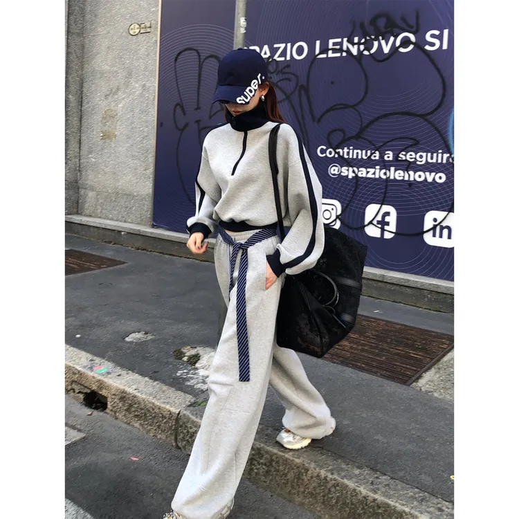 网红气质超火秋季流行穿搭欧货爆款洋气减龄卫衣阔腿裤一整套装女