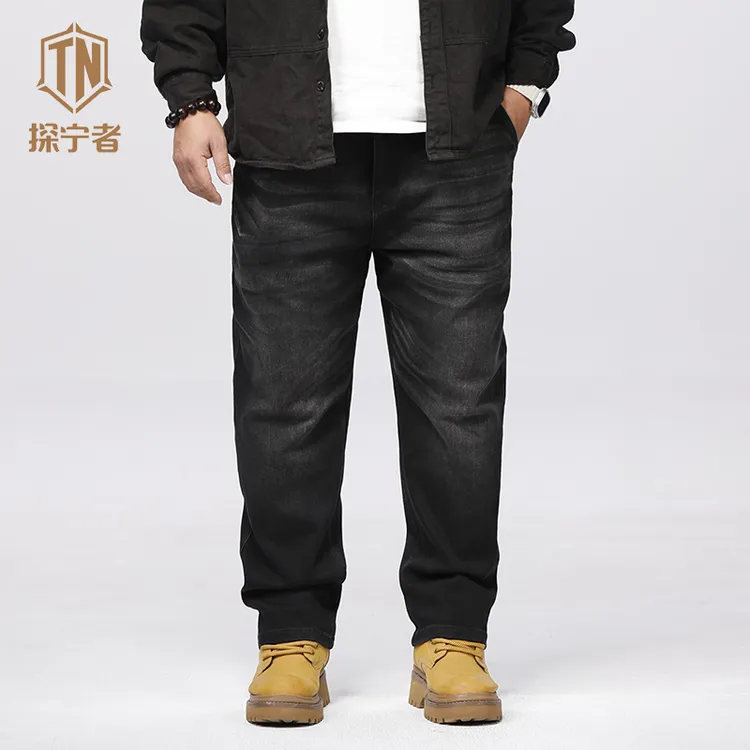 男士秋冬季松紧腰大码牛仔裤新款直筒宽松弹力百搭大码男裤817