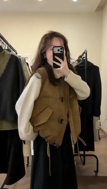 【寻梦】韩系慵懒风羊羔毛拼接麂皮绒马甲内搭毛衣套装女气质百搭