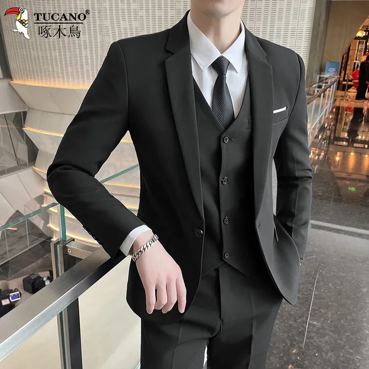 啄木鸟西服套装男士休闲职业正装上班新郎毕业结婚修身商务西装
