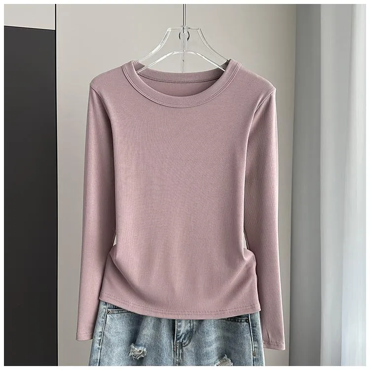 2025秋冬大码女装正肩圆领长袖打底内搭显瘦t恤上衣宽松百搭韩版