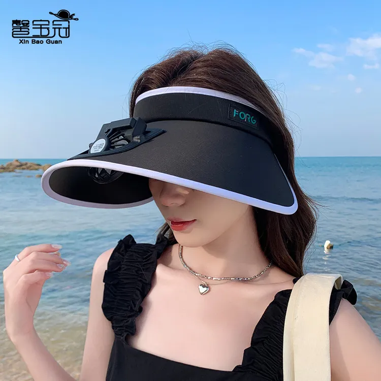 夏季大檐百搭春季空顶空顶帽帽子韩版户外运动大帽檐可充电时尚女