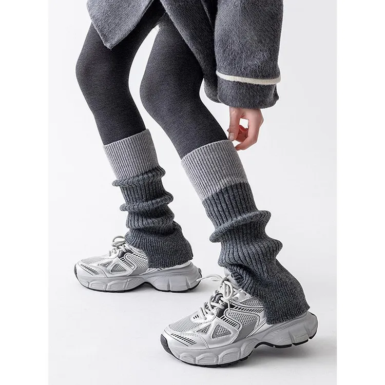 韩系开叉针织袜套女秋冬季配雪地靴鲨鱼裤保暖加厚堆堆袜小腿袜子