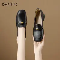 达芙妮百搭乐福鞋女2025新款秋季粗跟一脚蹬女士皮鞋法式通勤单鞋