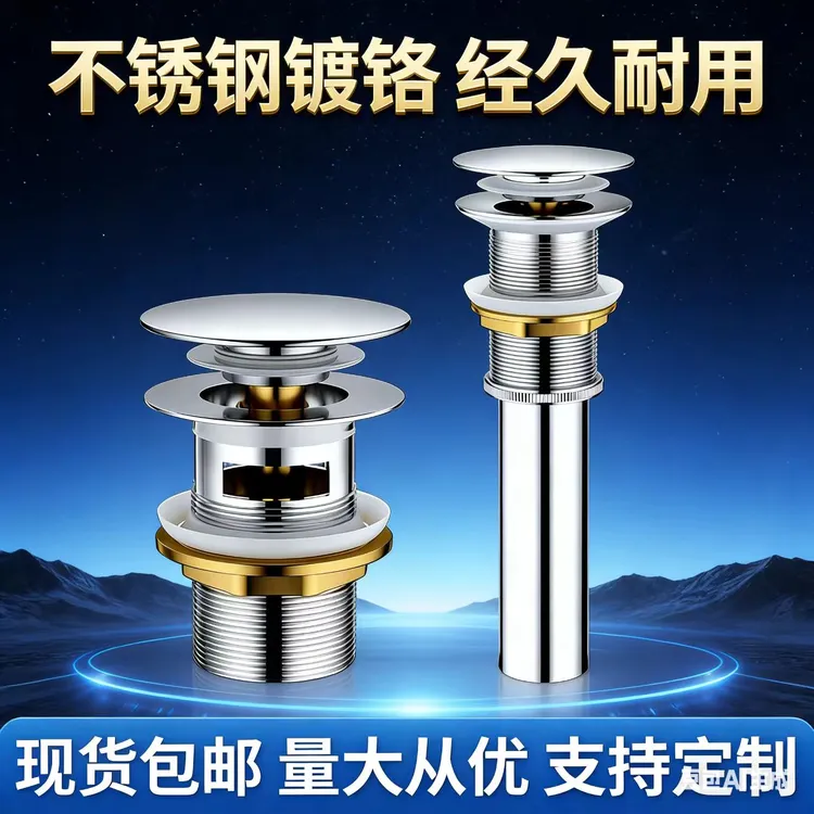 面盆下水器洗手盆脸盆不锈钢弹跳按压式卫生间玻璃盆