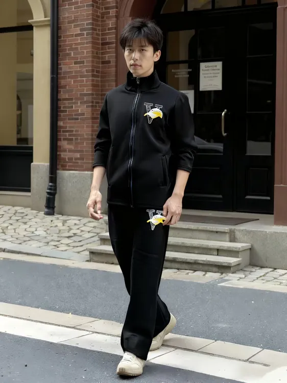 ｛买一送一｝三件套时尚潮流外套长裤卫衣T恤发光印花工艺秋冬套装