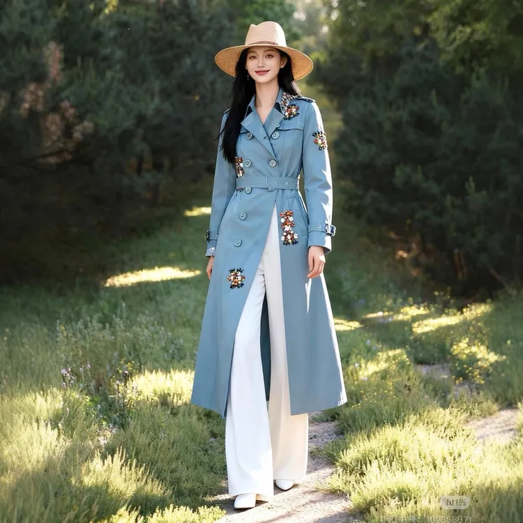 爆闪手钉钻！专柜上千不如它！春秋英伦复古翻领长款风衣外套女装