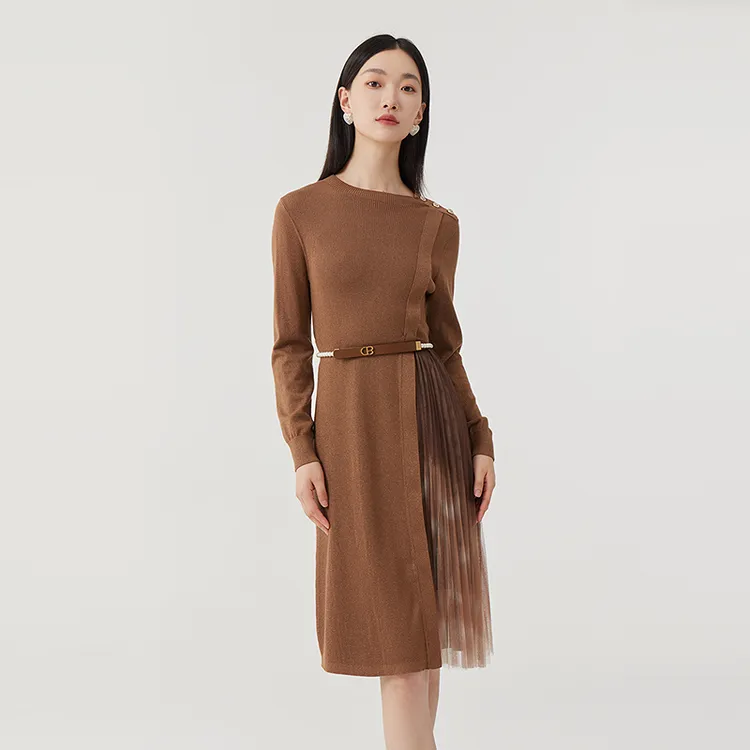 芭蒂娜绵羊毛连衣裙女秋季内搭针织中长裙134U202